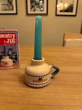 Vintage cottage core Folk Art Ceramic Chamberstick Candle Holder